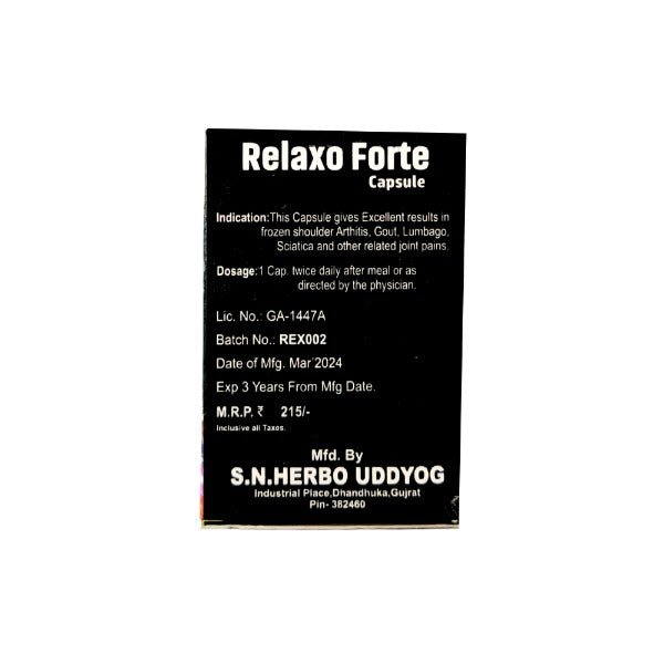 Ayurvedic Relaxo Forte Capsules 50 caps - Bestsata wholesale medicine supplier offering Medicine